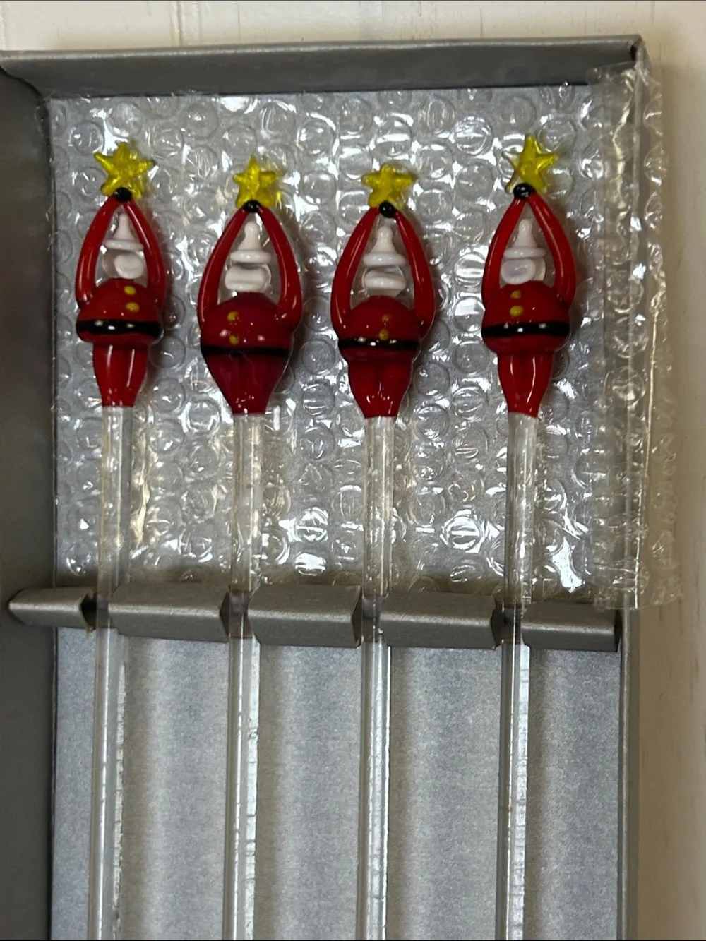Pottery Barn Santa Baby Glass Drink Stirrers Set of 4